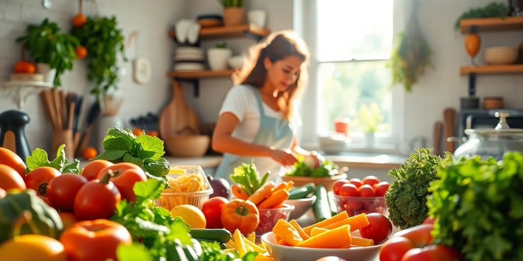 Person preparing a healthy meal with fresh ingredients.