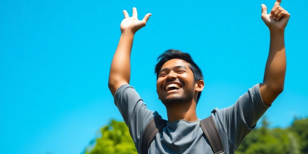 Person celebrating a small victory in nature.