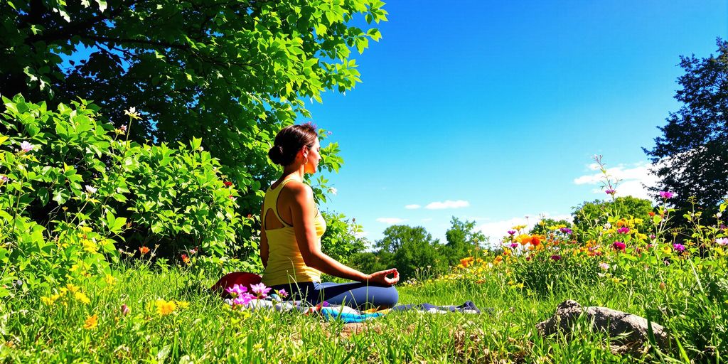 Person meditating in nature, promoting wellness and balance.