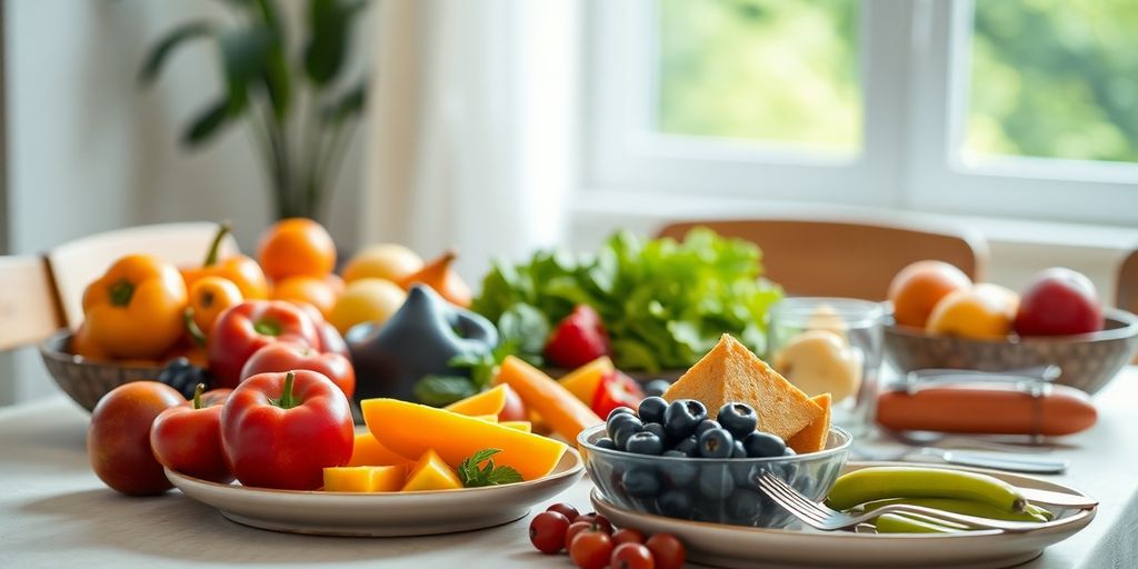 A table filled with fresh fruits and vegetables.