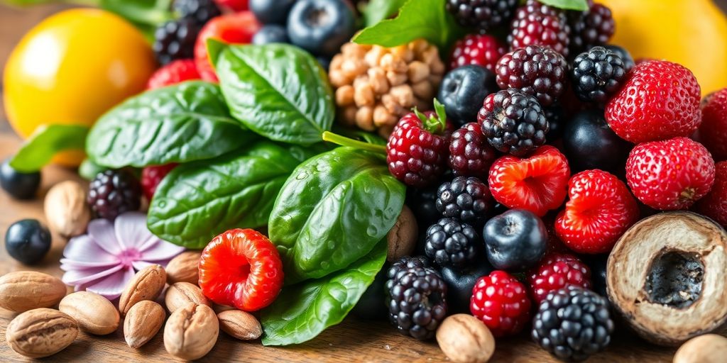 Colorful fruits and vegetables rich in antioxidants.