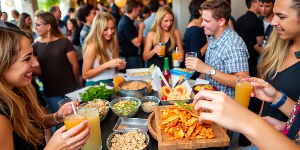 People enjoying healthy snacks at a social event.