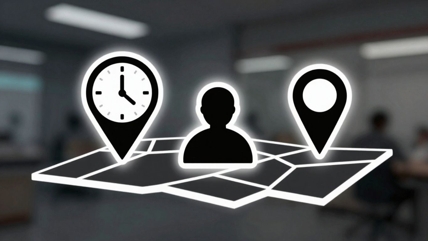 Map with geotag, clocktag, and people-tag icons.