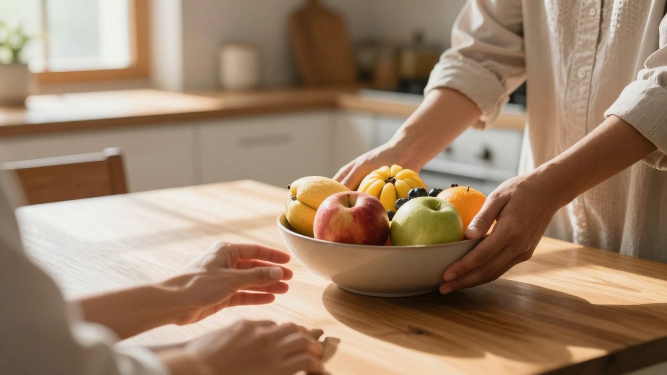 Person offering comfort and healthy food.