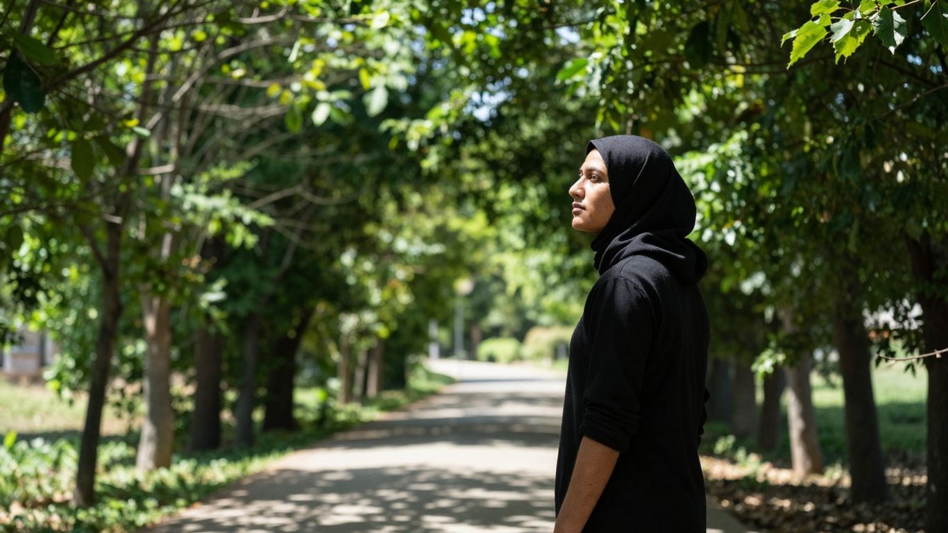 Person walking on a peaceful nature path.