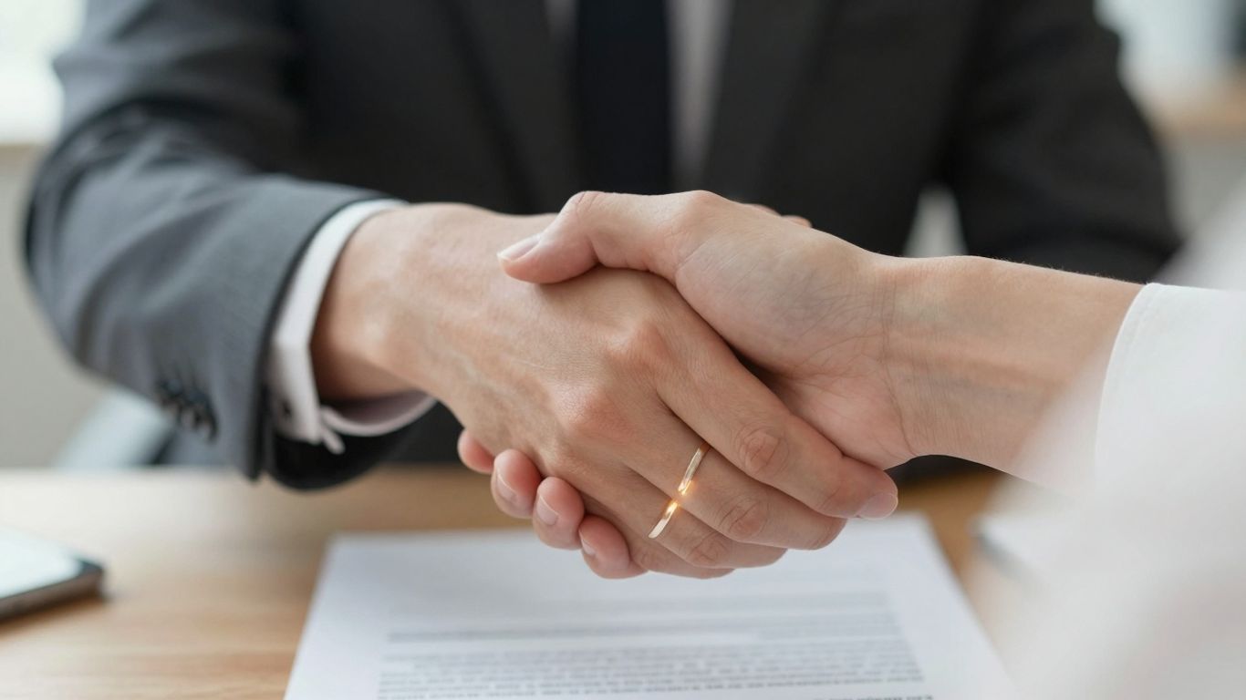 Hands shaking, agreeing to a contract.