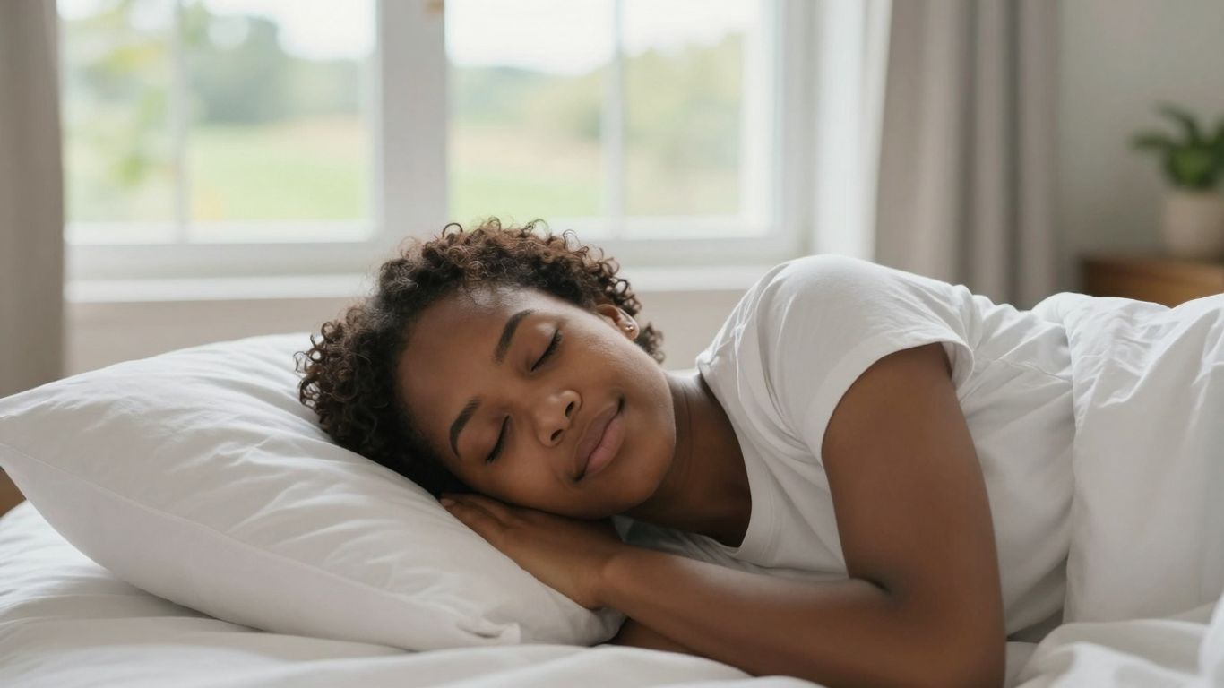 Person resting peacefully in a tranquil bedroom.