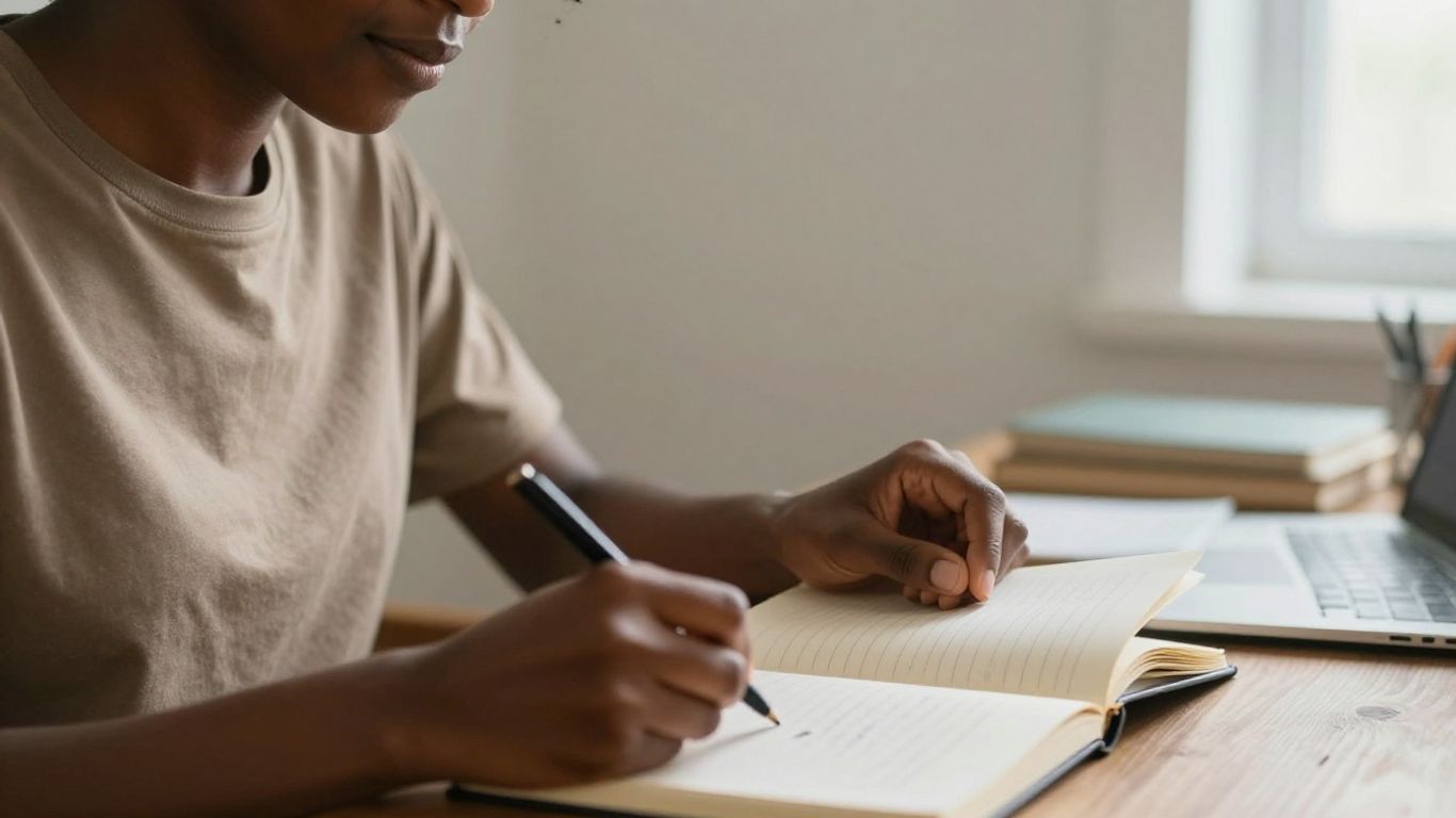 Person writing in a journal, creating their health story.