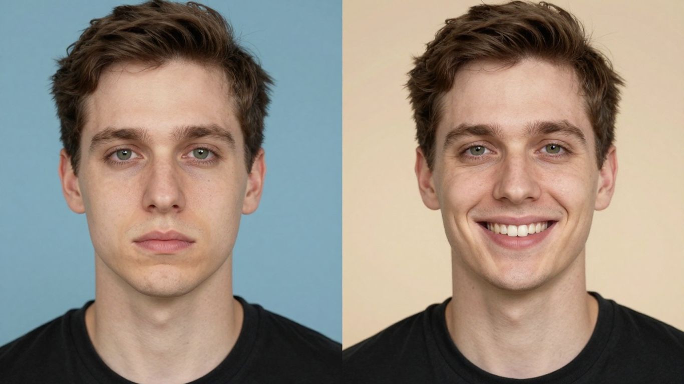 Person changing expression from neutral to happy.