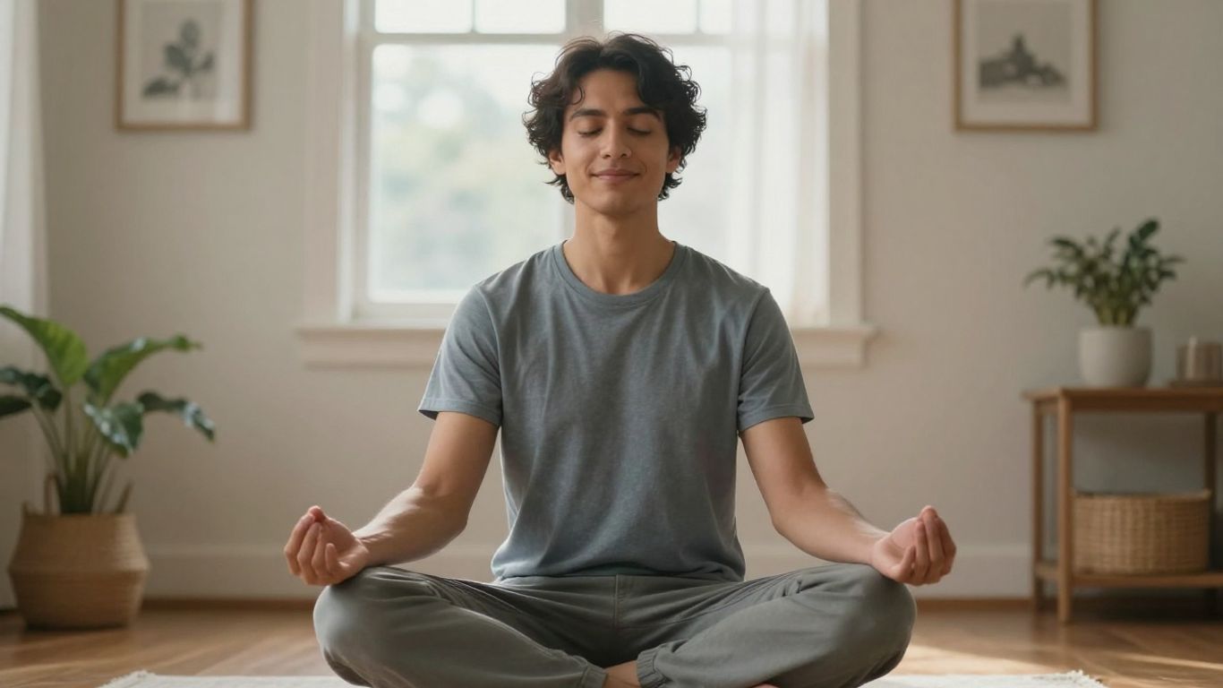 Person meditating with a serene expression.