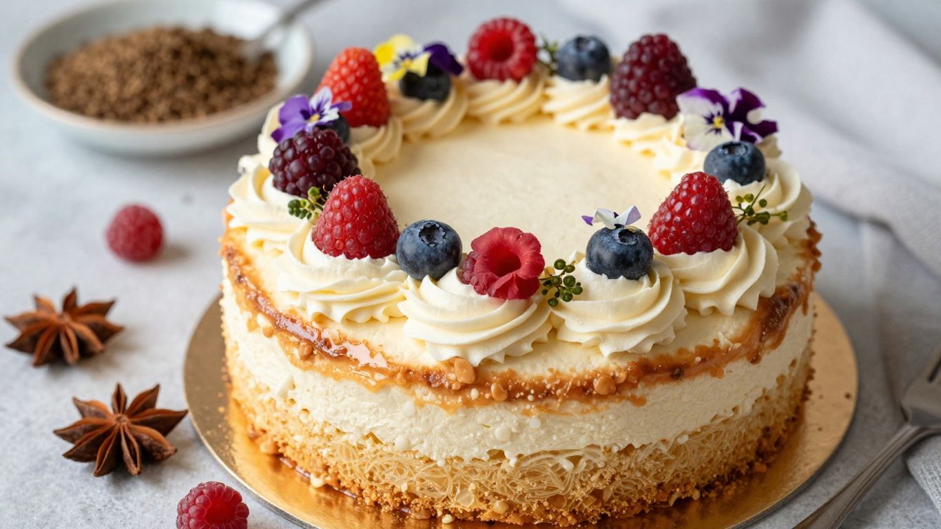 Low-sugar cake with berries and spices.