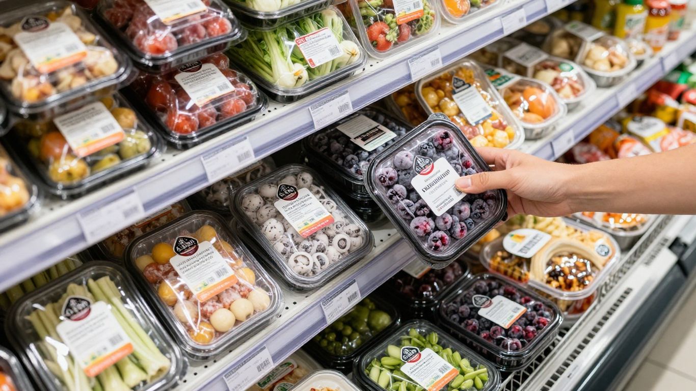 Frozen food aisle with healthy options