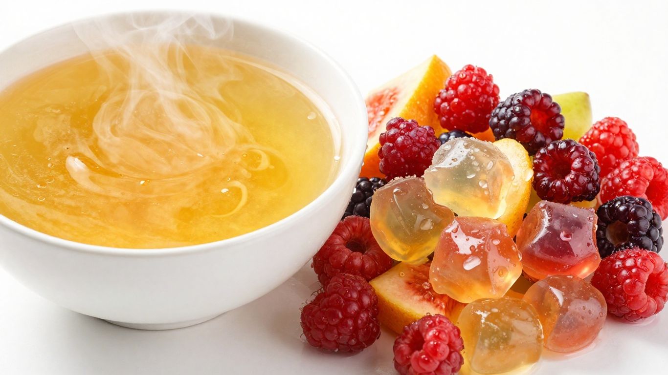 Hydrating foods: soup, fruits, and energy gel.