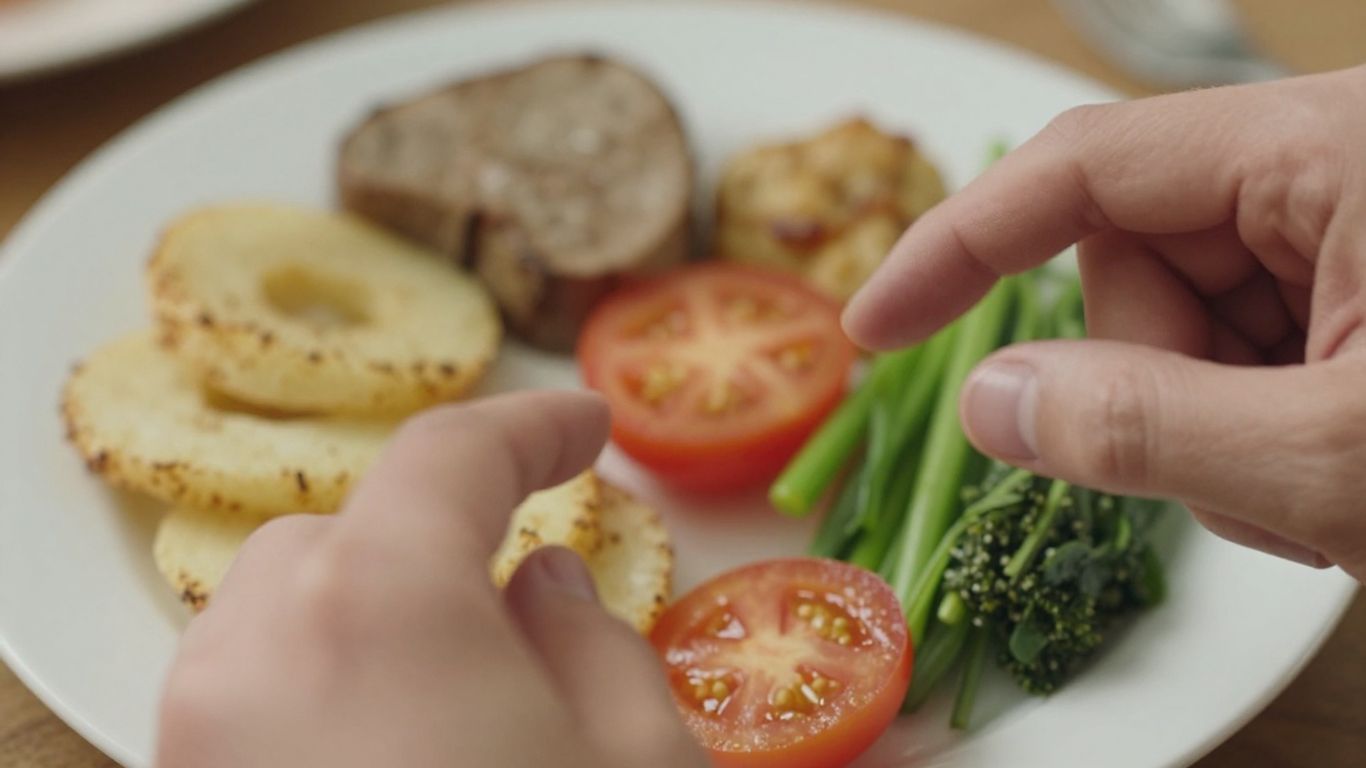 Estimating food portions visually on a plate.