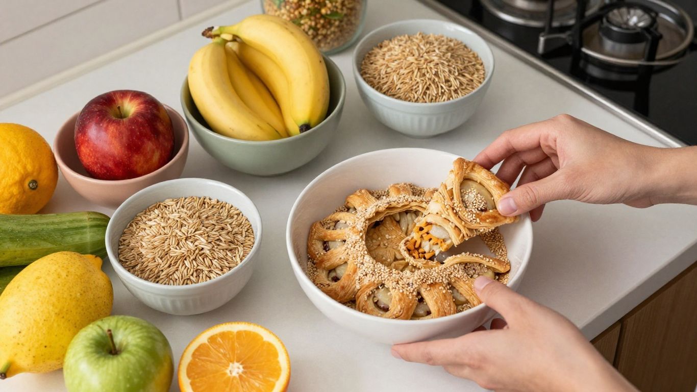 Delicious gluten-free food and ingredients on a kitchen counter.