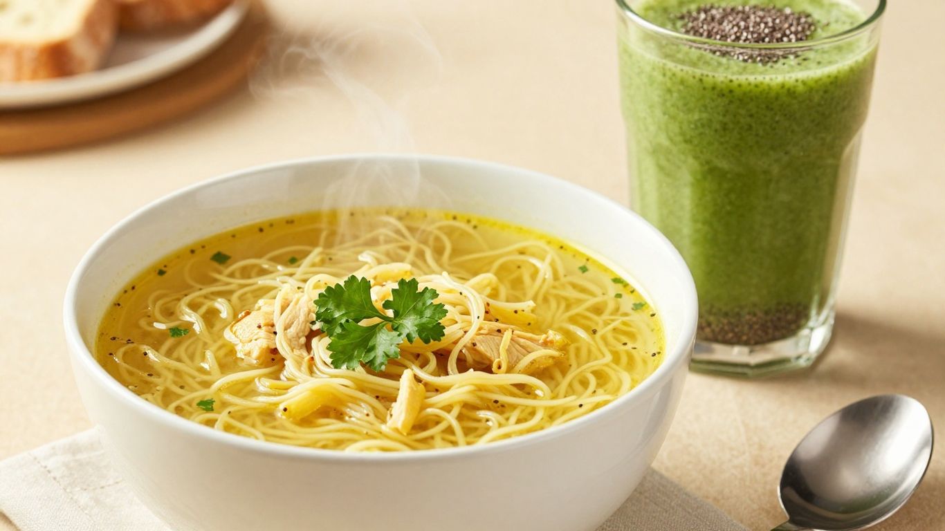 Bowls of recovery soup and green smoothie