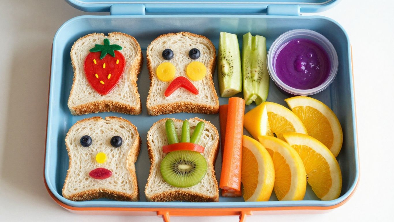Healthy and fun kid's lunchbox with colorful food.