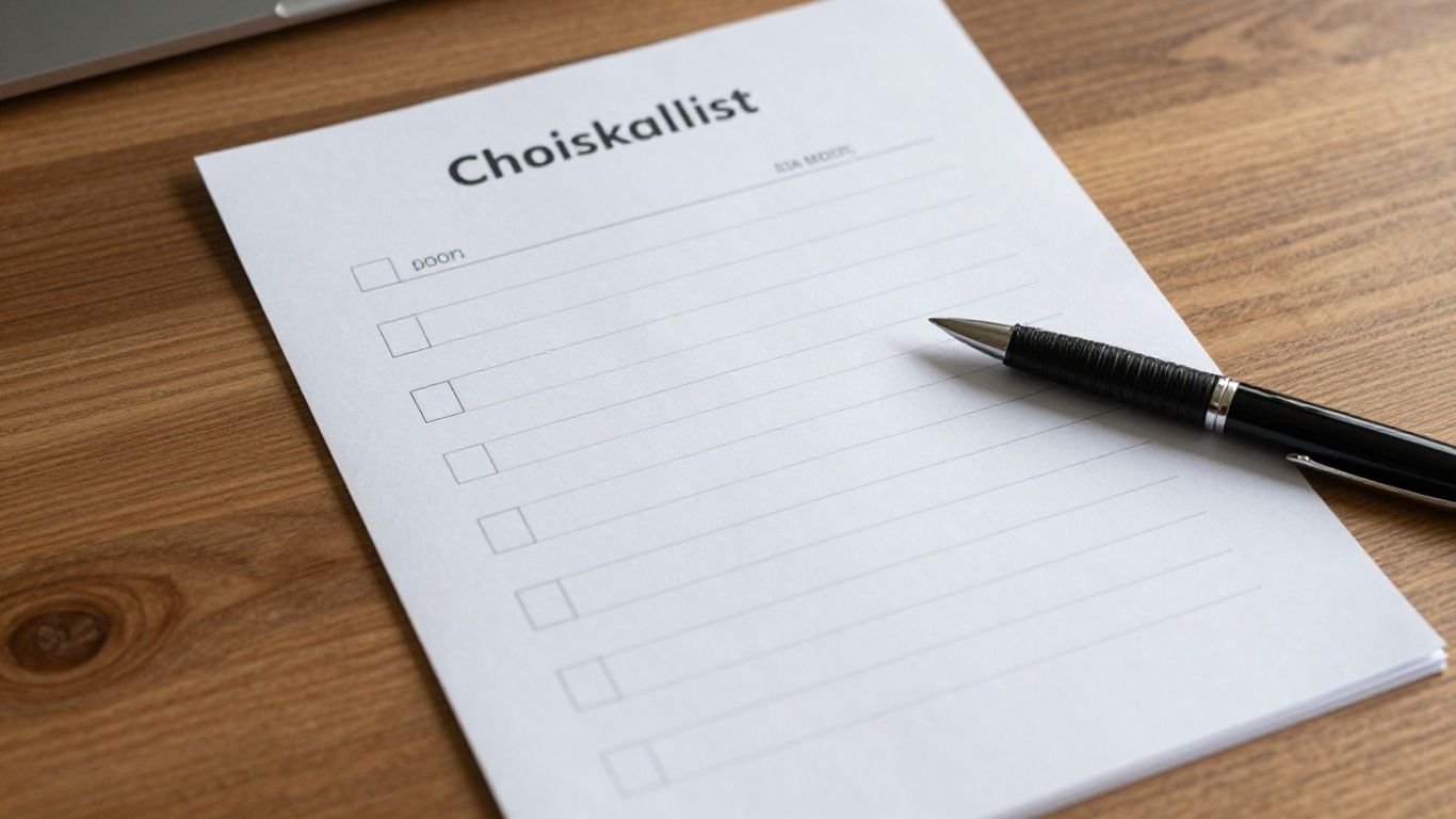 Checklist with a pen on a desk.
