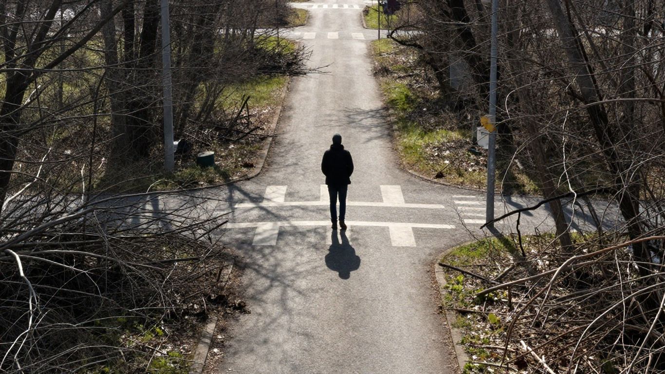 Person choosing a clear path forward at a crossroads.