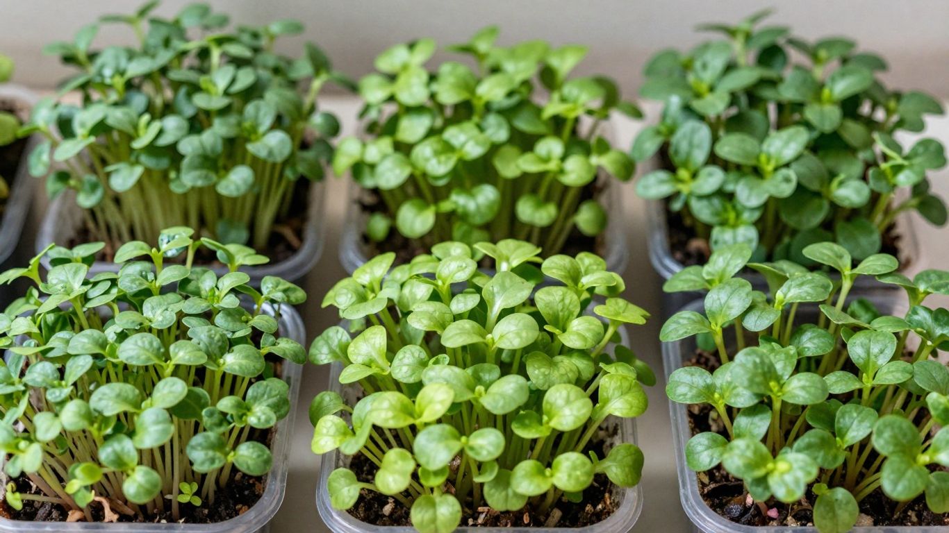 Freshly harvested microgreens in containers, ready to eat.