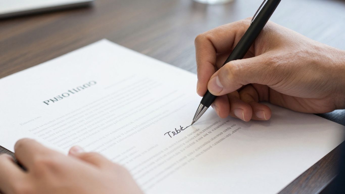 Hands signing a habit contract document.