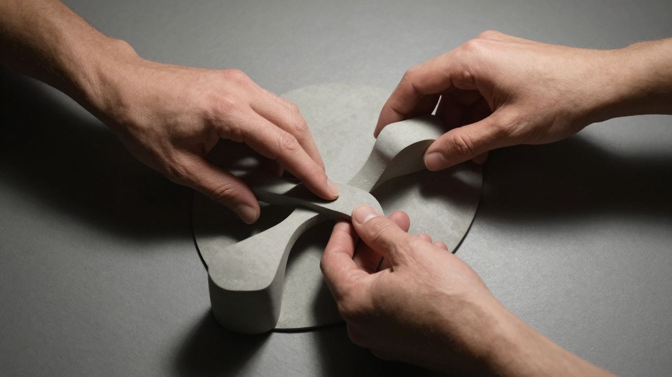 Hands manipulating a dynamic, abstract sculpture to change its form.