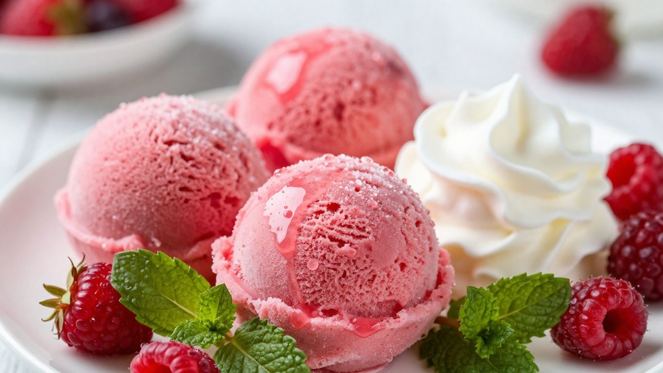 Healthy frozen fruit sorbet and whip desserts with fresh berries.