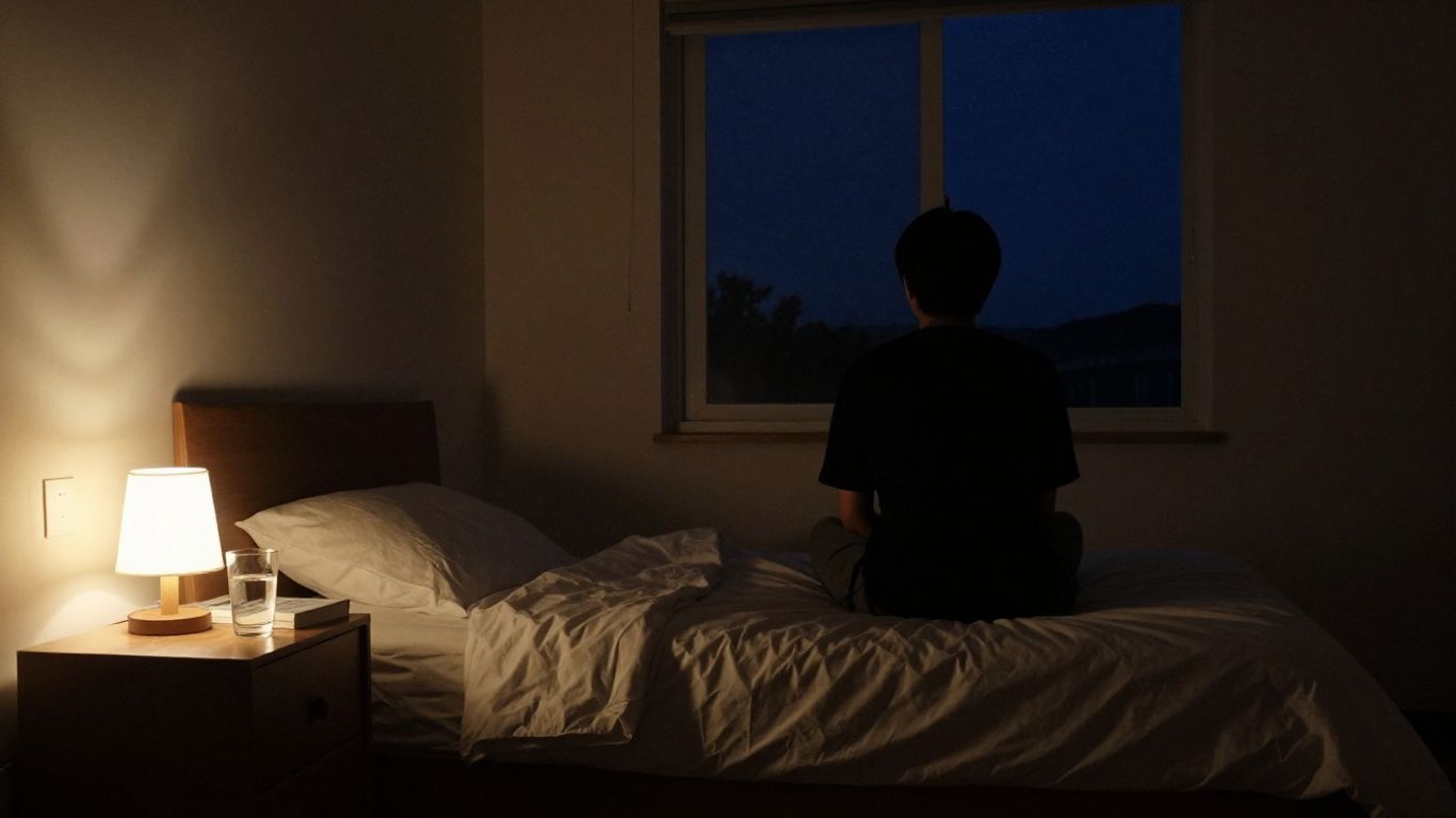 Person winding down in a dimly lit bedroom at night.